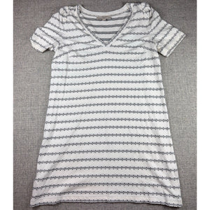 LOFT Womens Medium Striped V Neck T Shirt Dress Black White Short Sleeve Casual