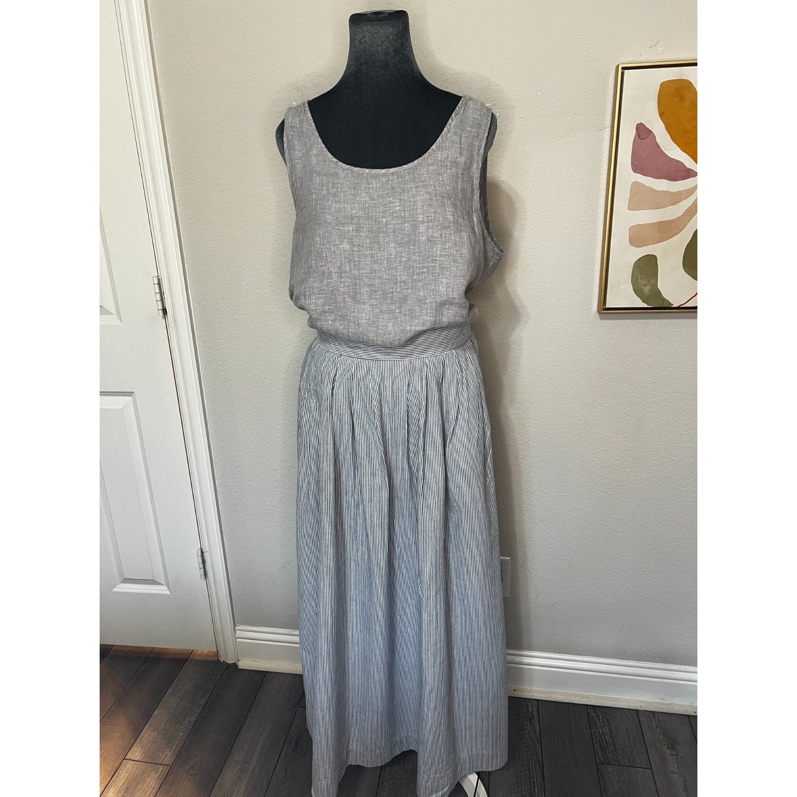Ruff Hewn Maxi Skirt Womens Blue White Striped High Waist Cottagecore Prairie Bo