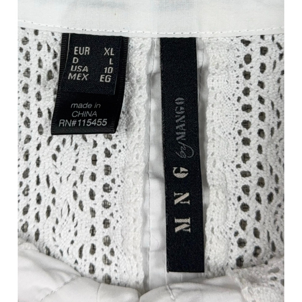 MNG by Mango White Lace Pleated Ruffle Blouse Women's US 10 Long Sleeve
