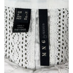 MNG by Mango White Lace Pleated Ruffle Blouse Women's US 10 Long Sleeve