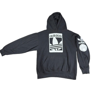 Adidas Originals Hoodie Mens M Black Trefoil 3 Stripes Sleeve Graphic Pullover