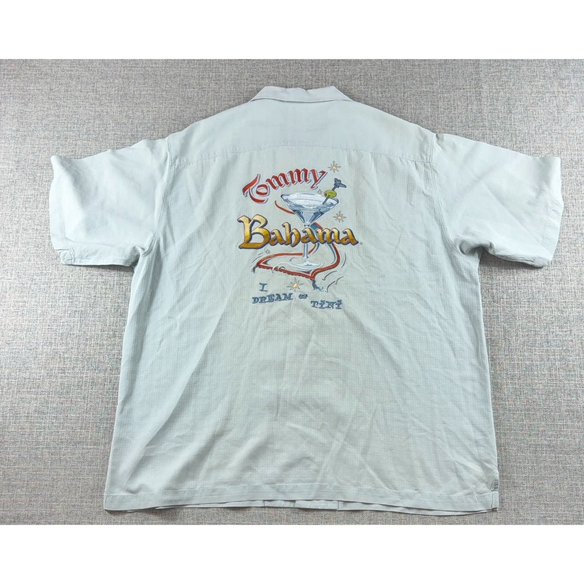 Tommy Bahama XL Silk Shirt Martini Embroidered I Dream of Tini Camp Hawaiian