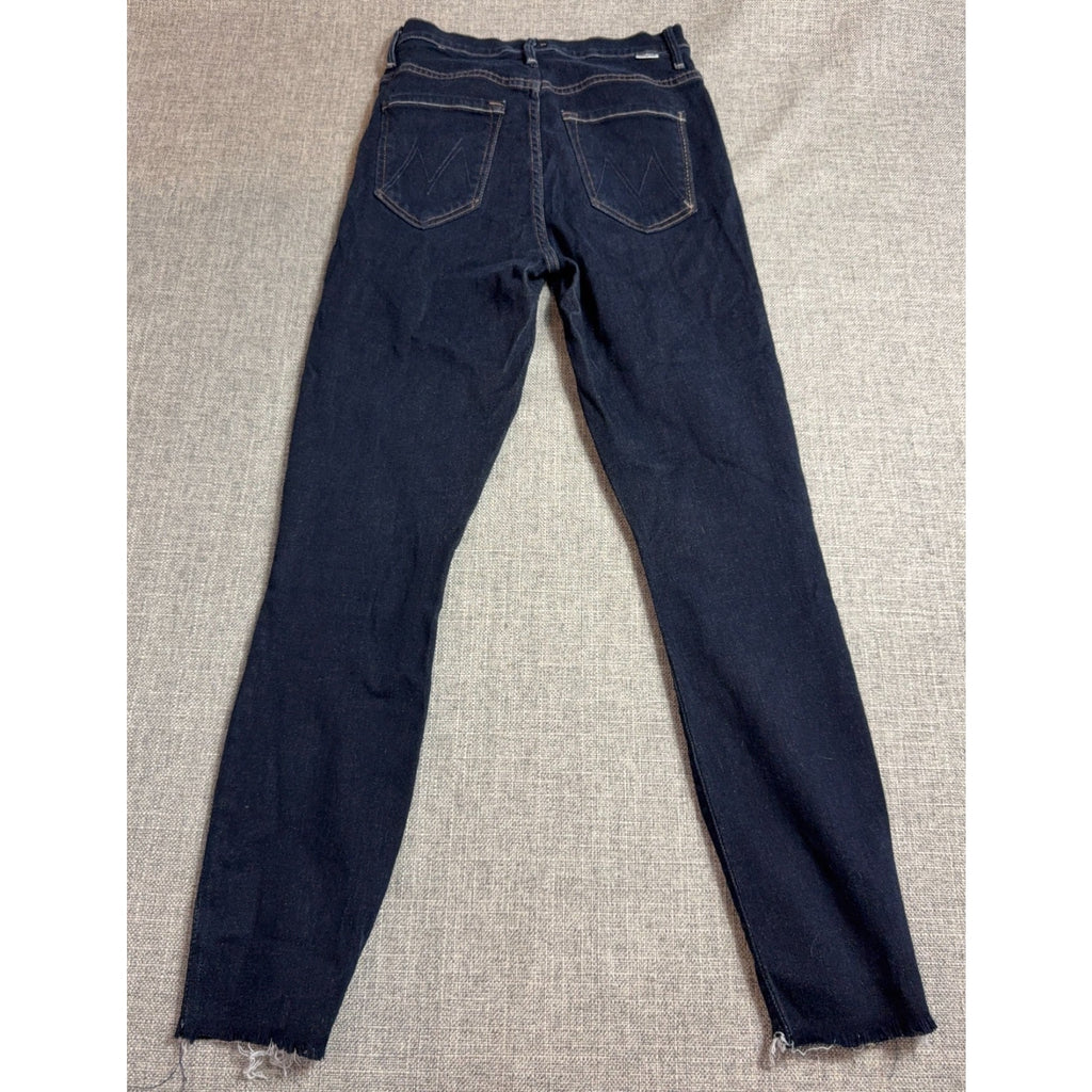 MOTHER The Swooner Crop Fray Jeans Womens 27 Dark Wash High Rise Raw Hem