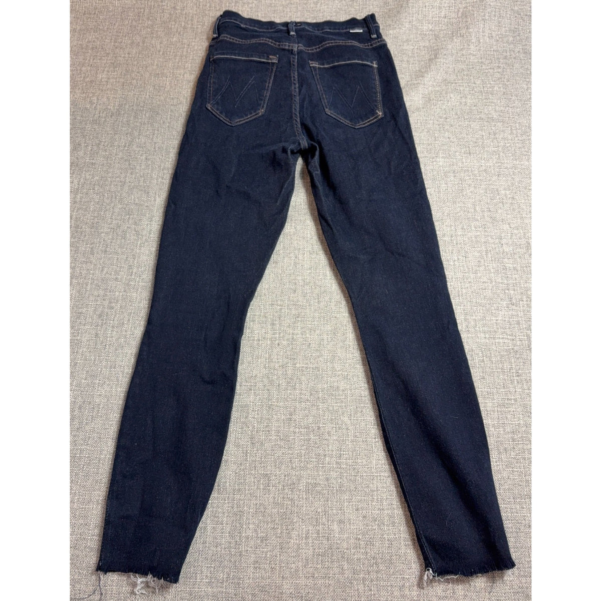 MOTHER The Swooner Crop Fray Jeans Womens 27 Dark Wash High Rise Raw Hem