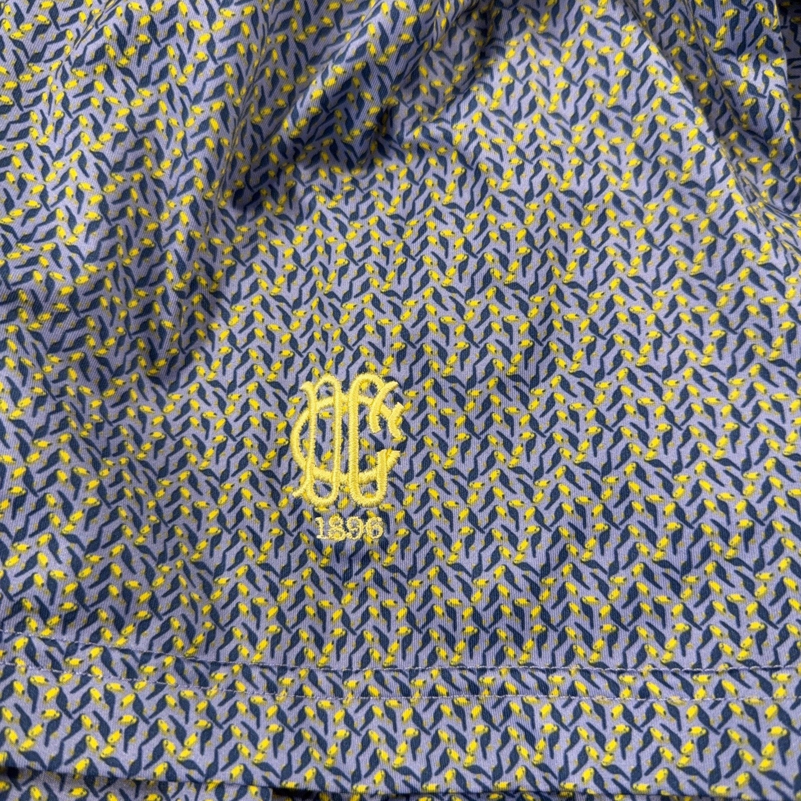 Donald Ross Golf Polo Shirt Mens XLT Blue Yellow Print Stretch Performance 1896