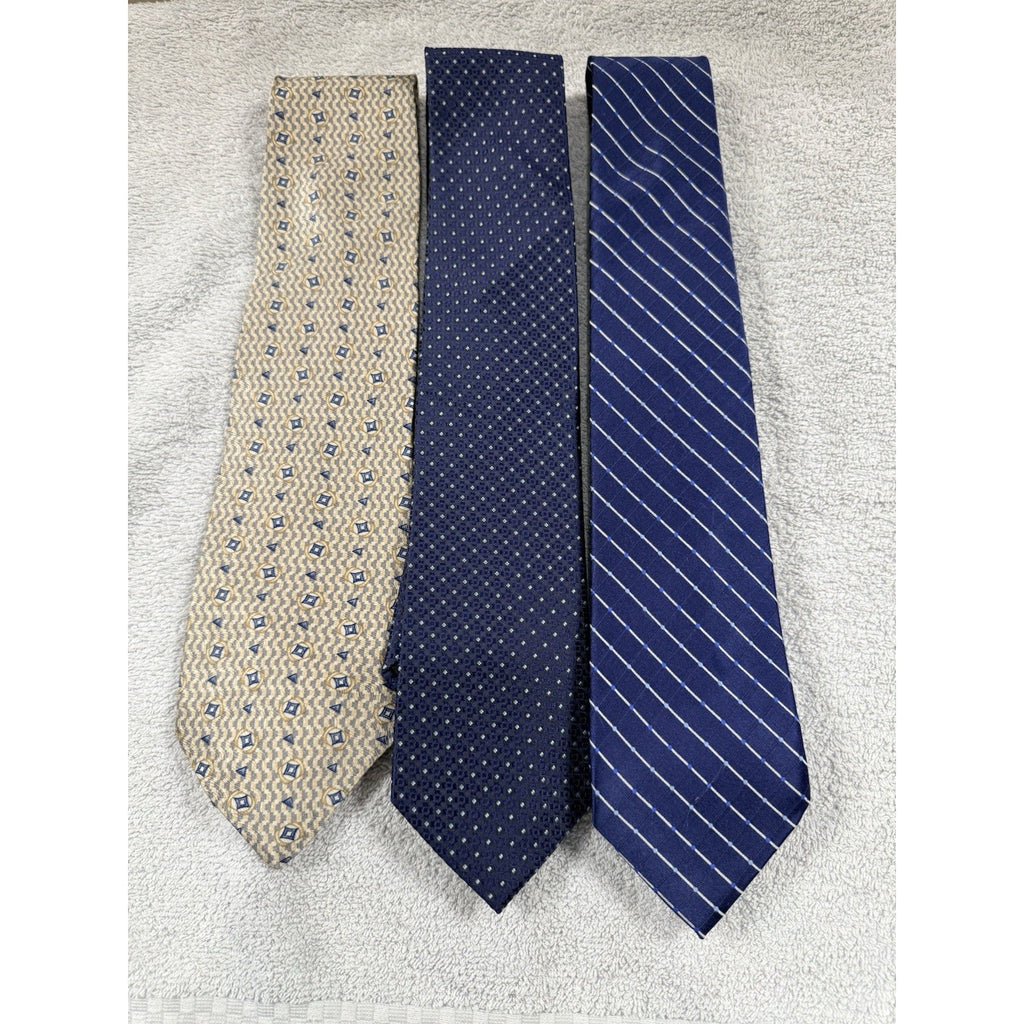 Vintage Silk Tie Lot J.Crew Croft & Barrow Blue Geometric Striped Mens Neckties