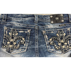 Miss Me Womens 31 Bootcut Jeans Rhinestone Fleur De Lis Y2K Western Bling