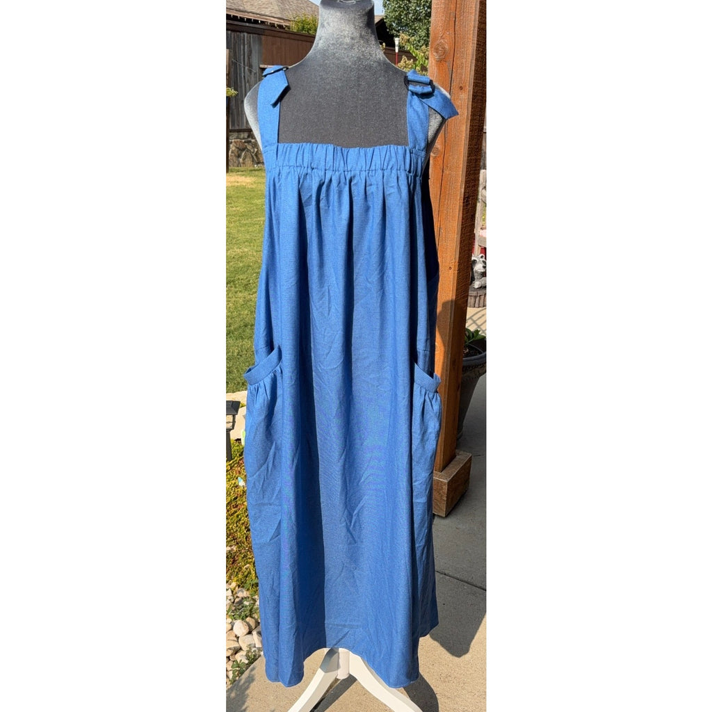 BloomChic Plus Size 2X Blue Maxi Sundress Tie Strap Oversized Pockets Boho