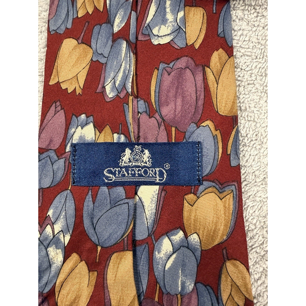 Vintage Men’s Tie Lot Stafford Van Heusen Retro Floral Red Office Neckties