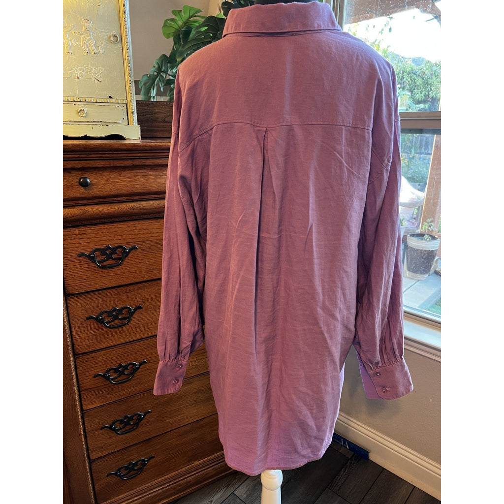 Banana Republic Women’s Linen Blend Button Up Tunic Shirt Purple Lavender Size L