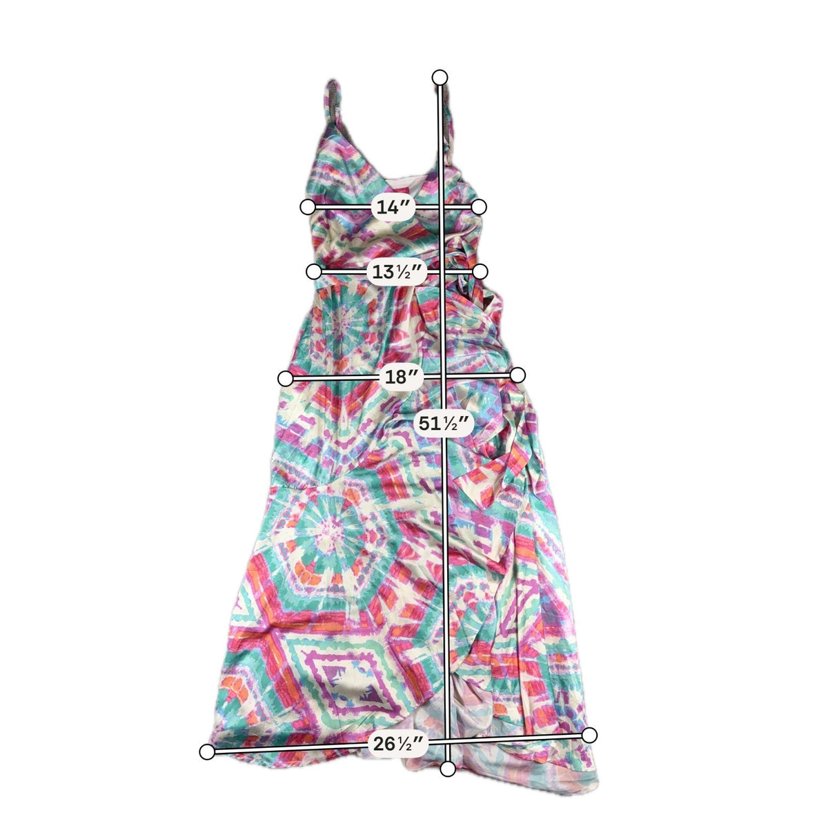 Flying Tomato Maxi Dress Womens M Abstract Watercolor Wrap High Low Ruffle Boho