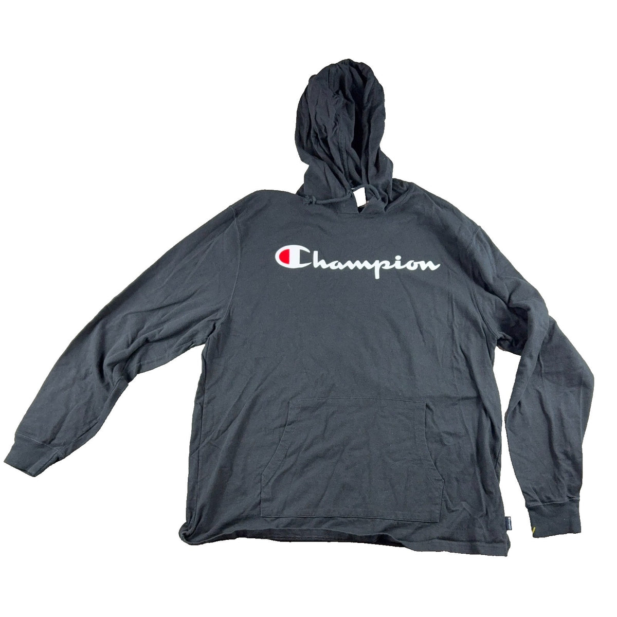 Champion Mens XL Black Lightweight Jersey Hoodie Script Logo Cotton T4177