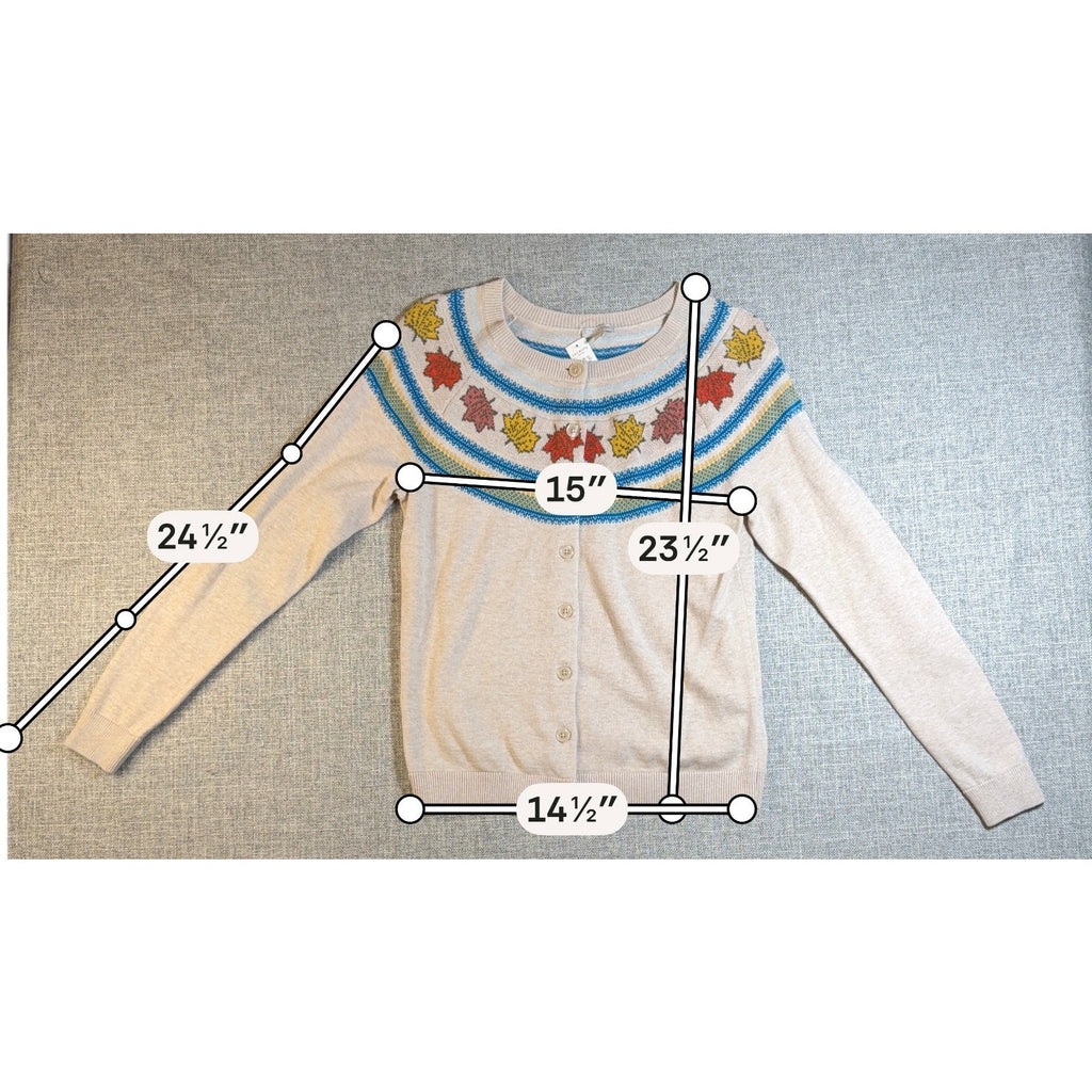 NWT Talbots Cardigan Sweater Womens S Maple Leaf Fair Isle Beige Fall