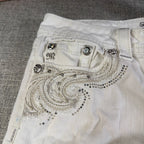 Miss Me Jeans Womens 30 White Cropped Skinny Rhinestone Embellished Flawed