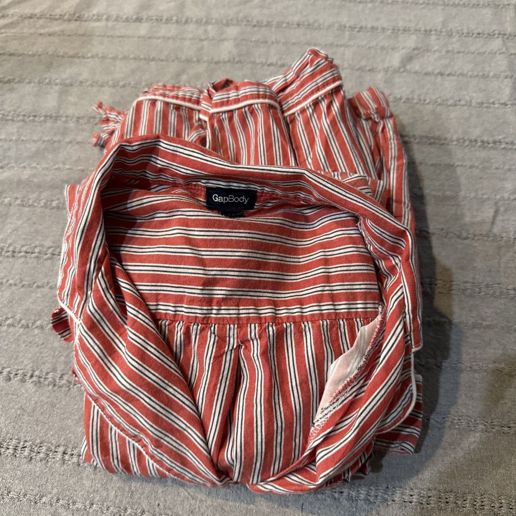 GapBody Pajama Set Womens Medium Red Stripe Button Up Top Pants Lounge Sleepwear