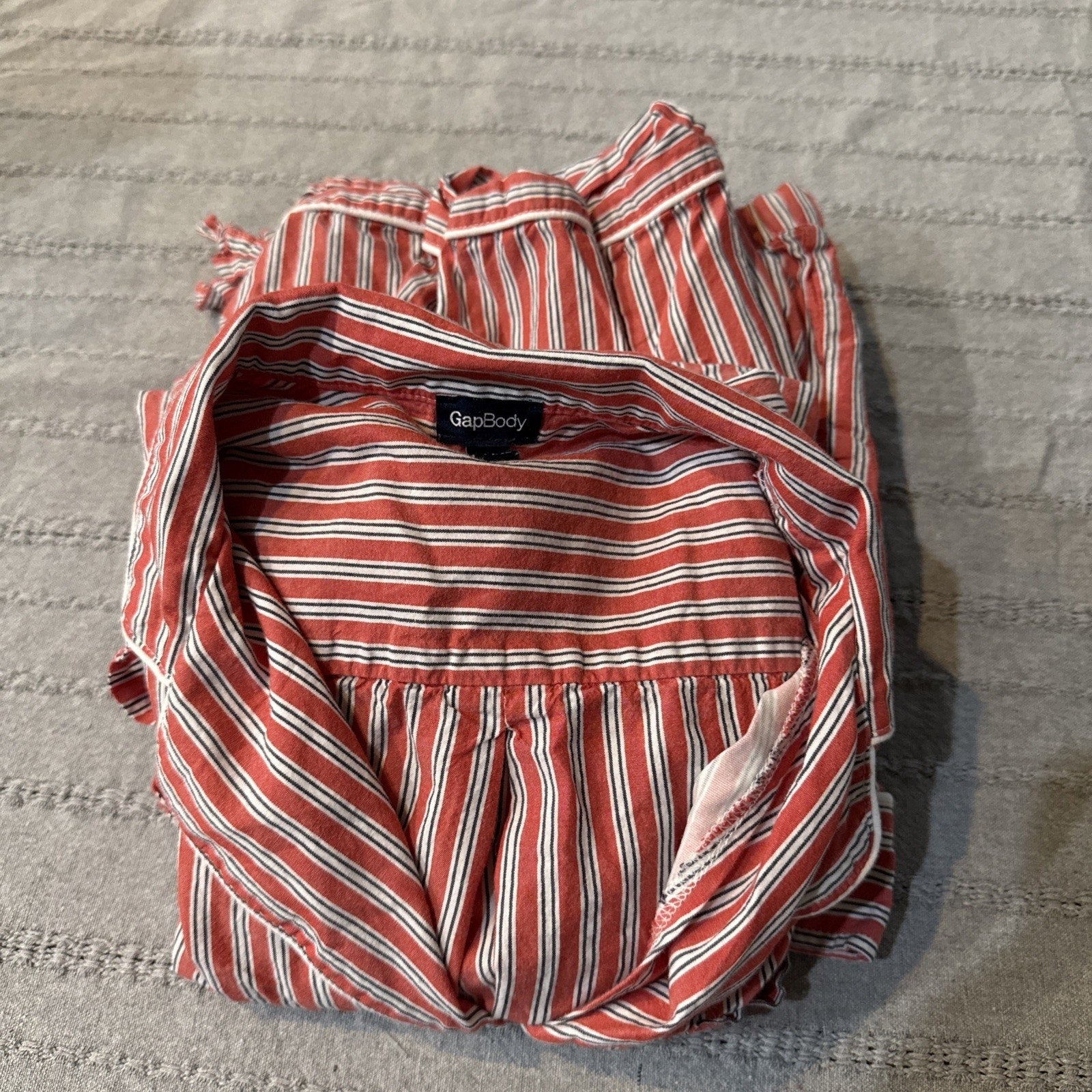 GapBody Pajama Set Womens Medium Red Stripe Button Up Top Pants Lounge Sleepwear