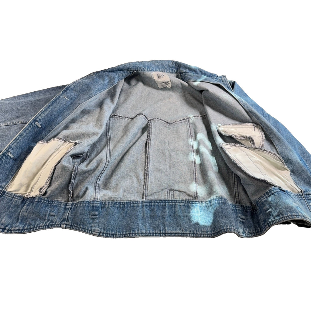 Vintage 90s Together Denim Lace Jacket Women M Batwing Acid Wash Boho Western