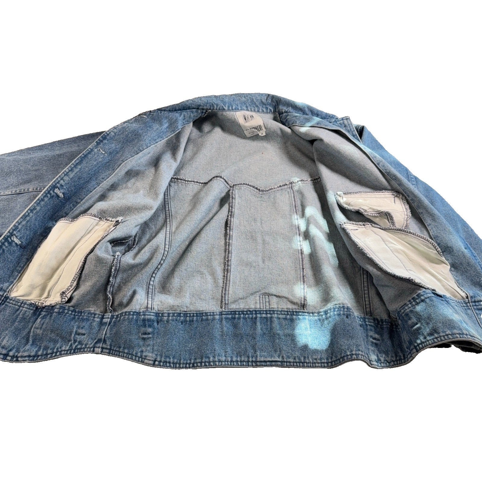 Vintage 90s Together Denim Lace Jacket Women M Batwing Acid Wash Boho Western