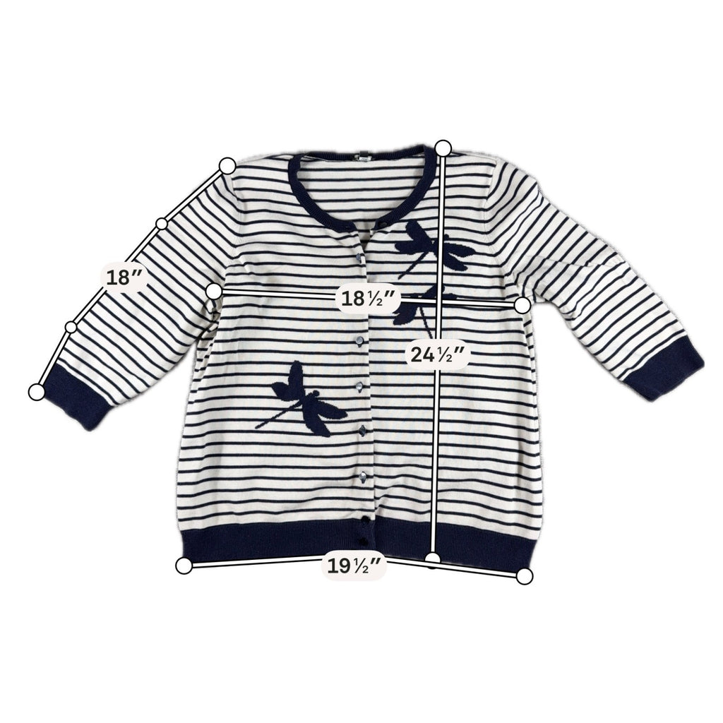 Talbots Woman Petites Cardigan 2XP Navy White Striped Dragonfly Knit Sweater
