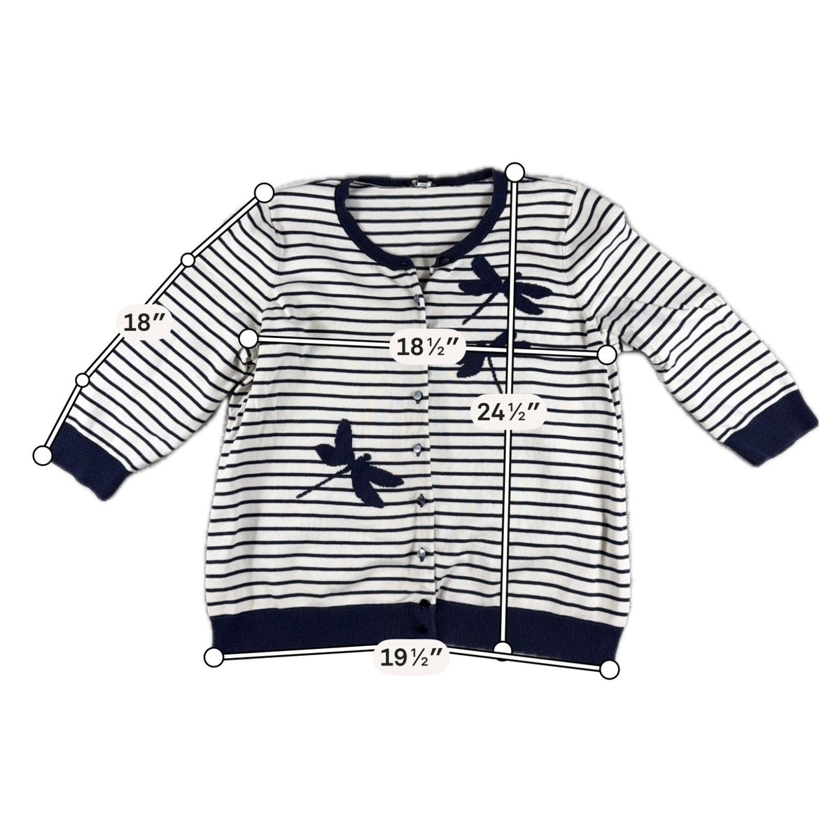 Talbots Woman Petites Cardigan 2XP Navy White Striped Dragonfly Knit Sweater