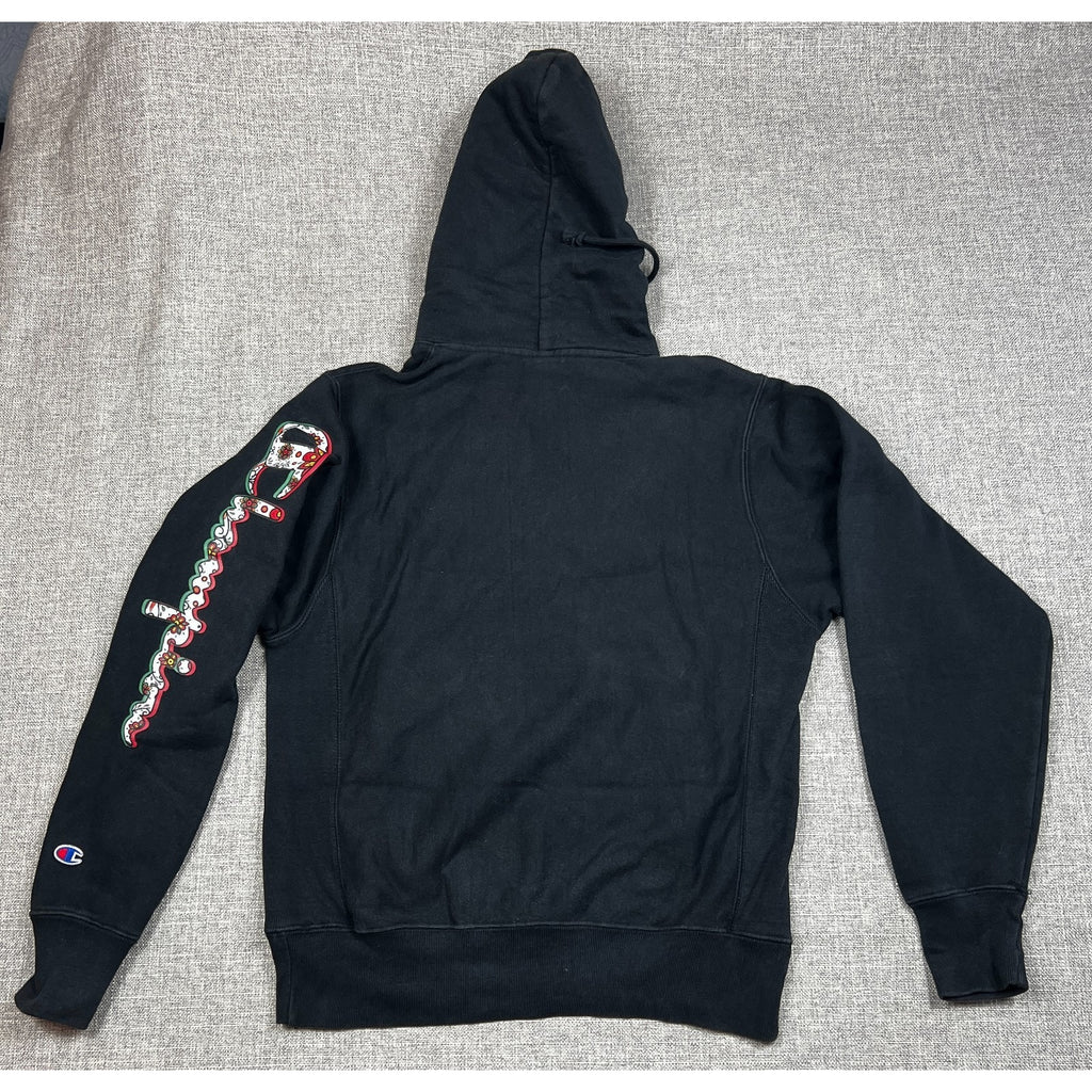 Champion Reverse Weave Mexico Flag Hoodie Mens S Black Sugar Skull Sleeve