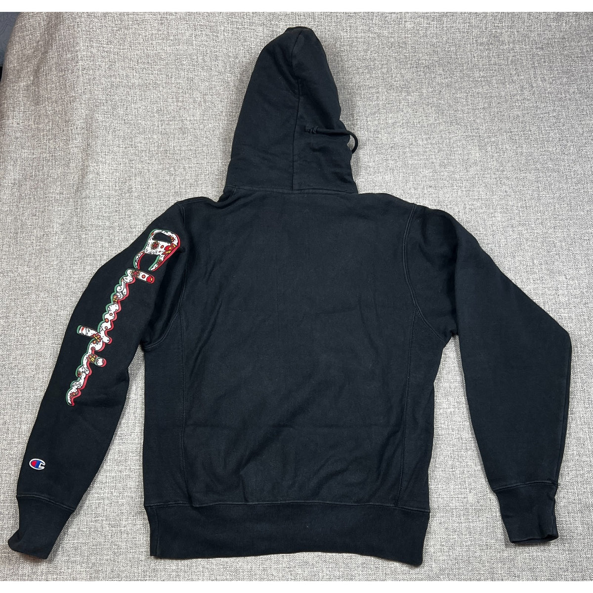 Champion Reverse Weave Mexico Flag Hoodie Mens S Black Sugar Skull Sleeve
