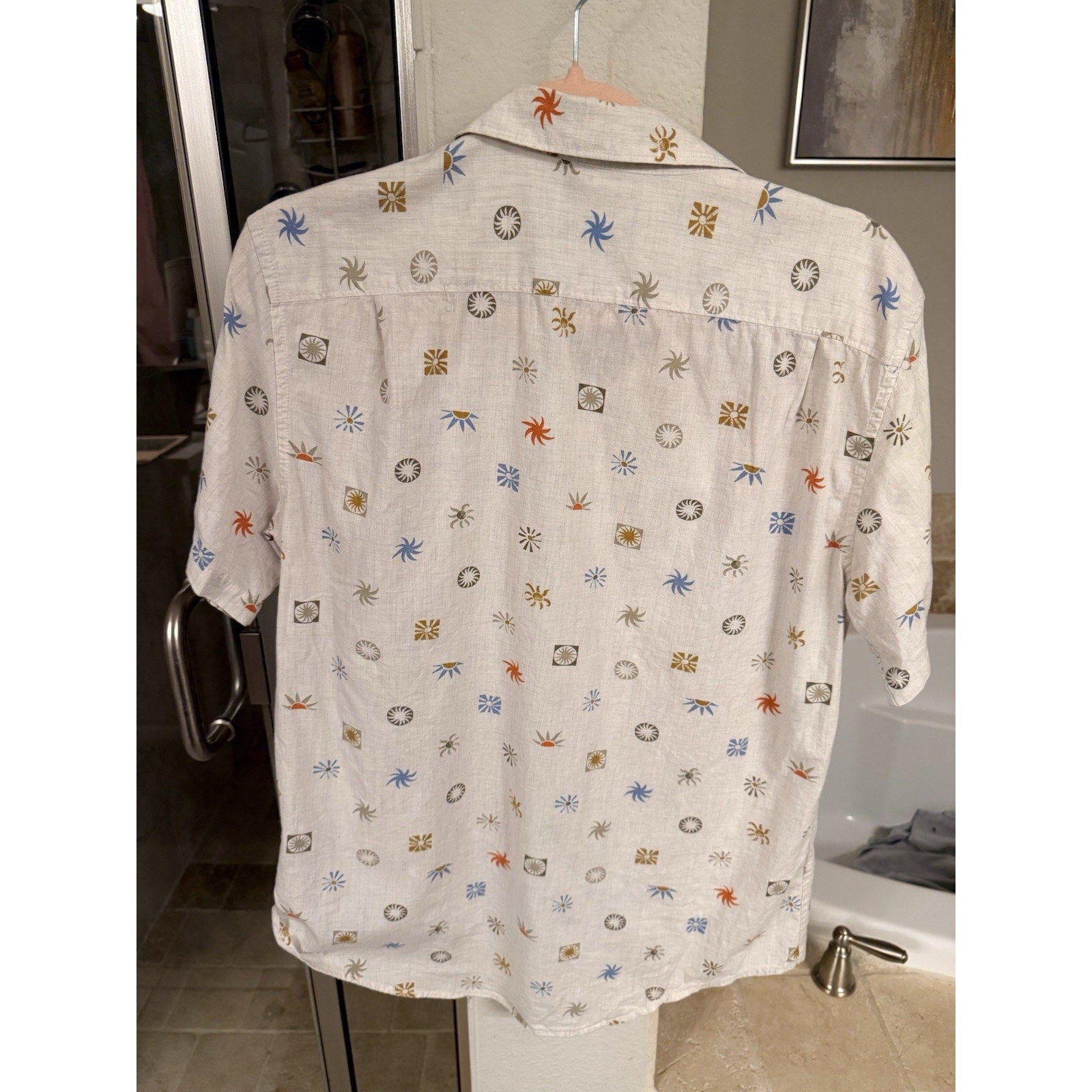 Billabong Tailored Fit Stretch Button Up Shirt Men’s S Beach Print Surf Casual