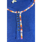 We The Free Free People Thermal Henley Top Small Blue Braided Trim Boho