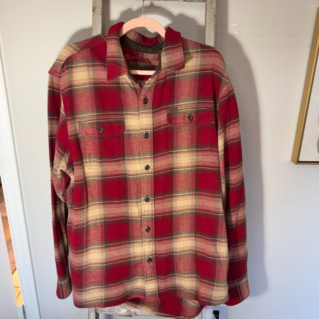Orvis Classic Collection Flannel Shirt Jacket Mens Large Red Plaid Fleece Lined