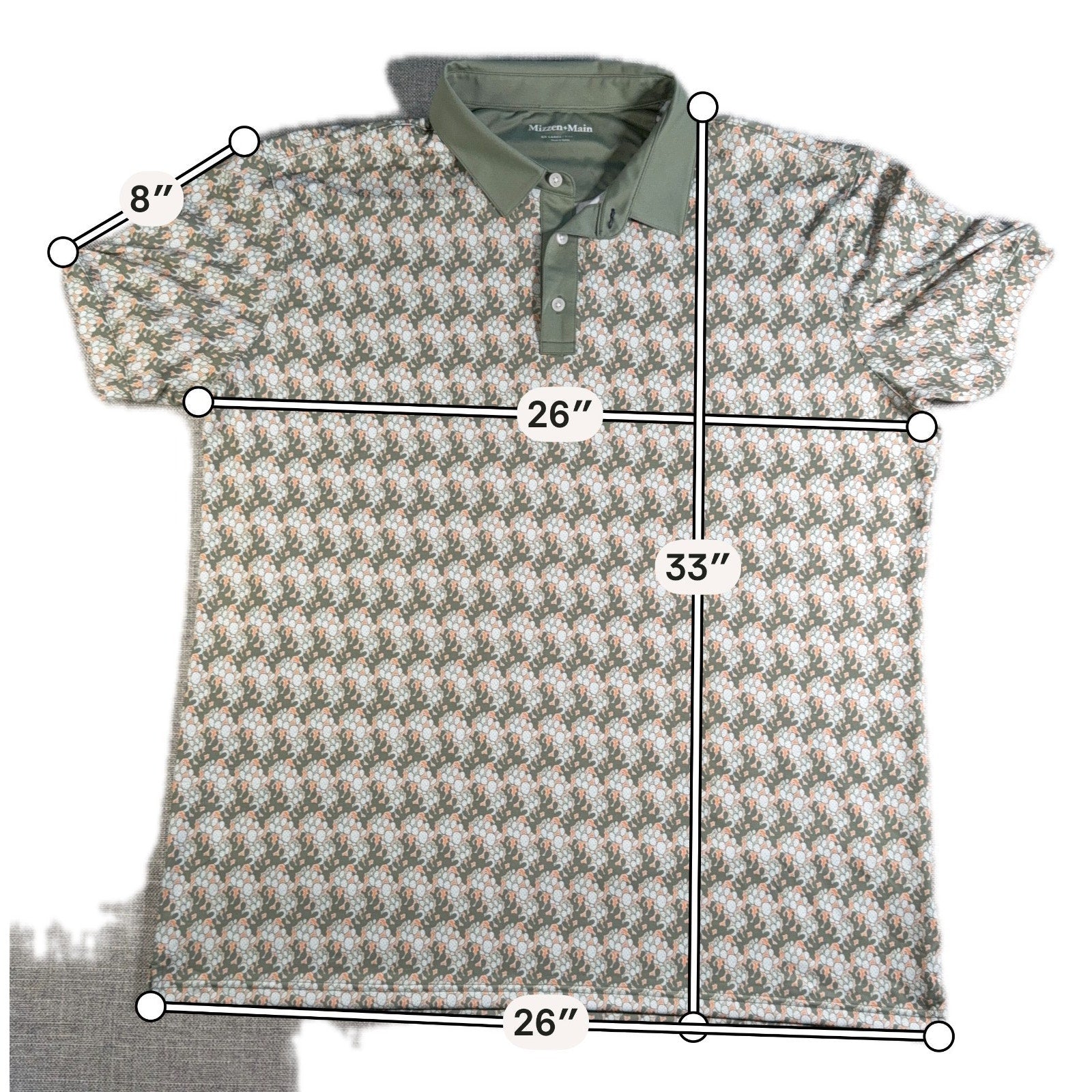 Mizzen+Main Polo Shirt Mens XXL Trim Green Cactus Print Golf Performance