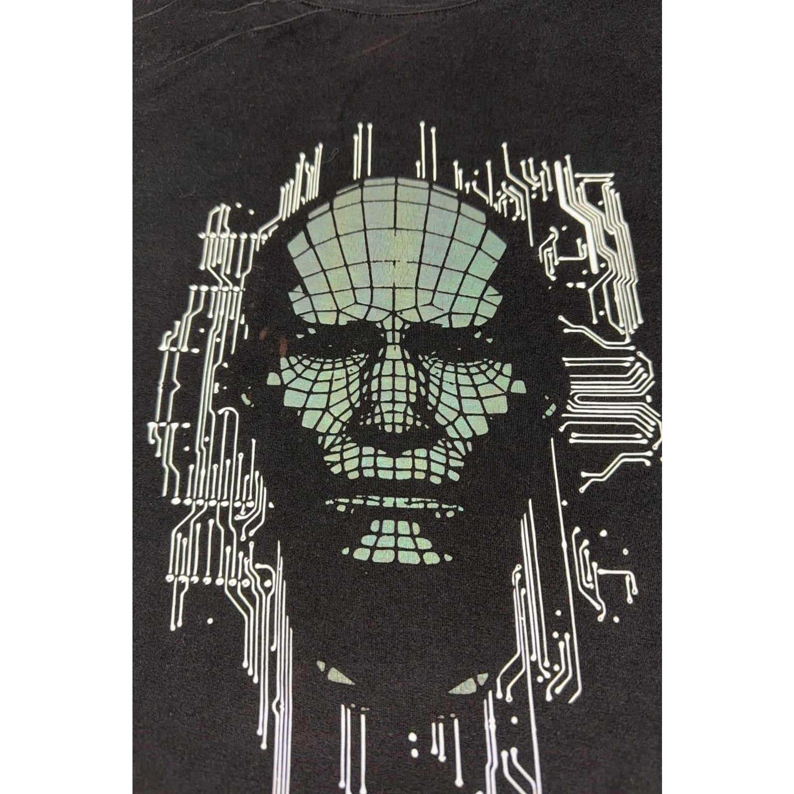 HUGO Hugo Boss Mens Black Graphic T Shirt Skull Circuit Tech Tee Red Label S