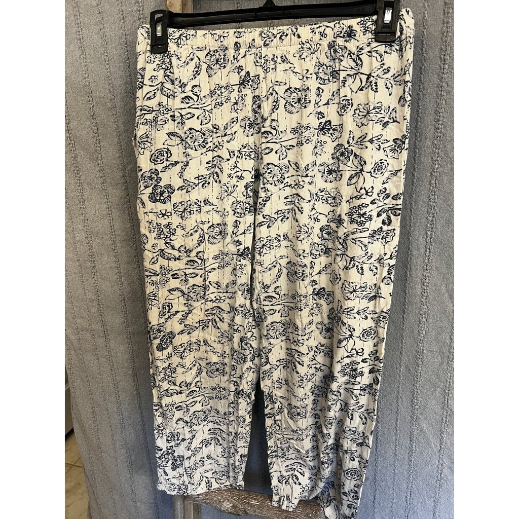 Sweet Dreams Womens 2 Piece Pajama Set Floral Lounge Sleepwear Cream Blue Size L