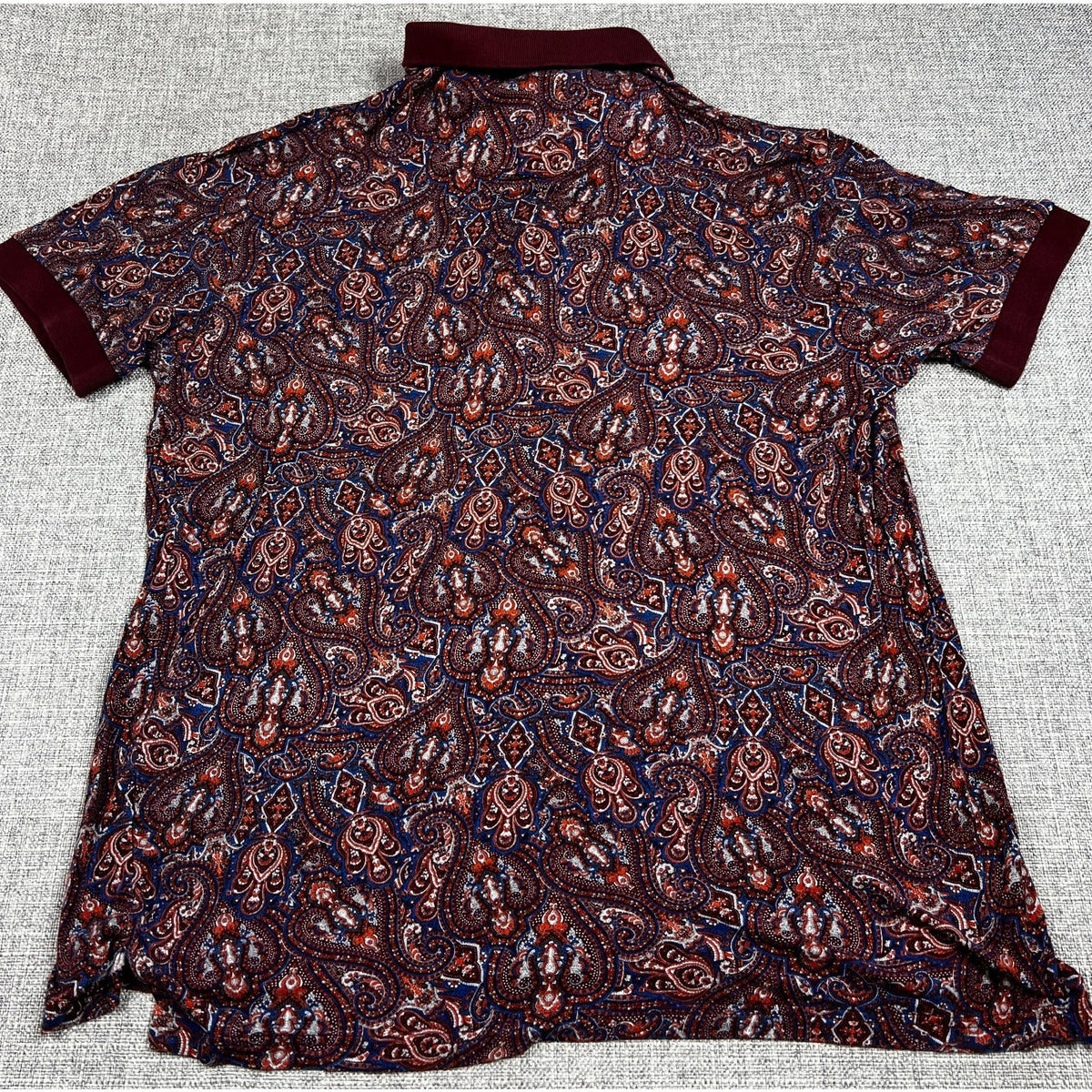 Zara Man Mens XL Paisley Polo Shirt Burgundy Blue Short Sleeve Portugal