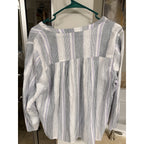 Splendid Womens Large Linen Blend Striped Blouse Purple White Boho Top