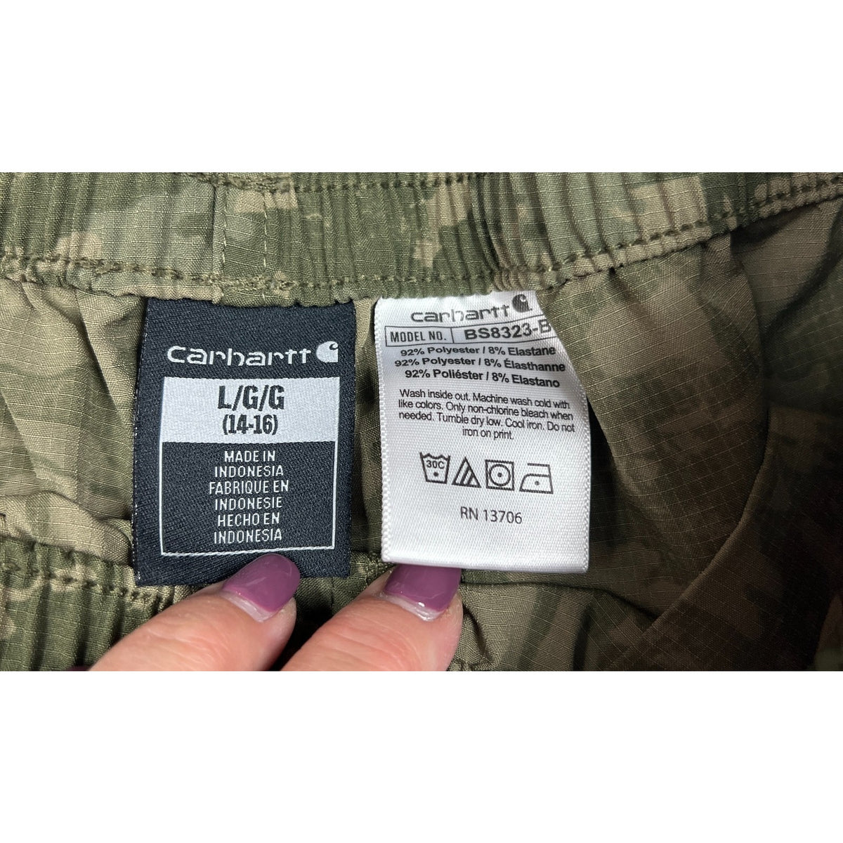 Carhartt Force Camo Shorts Boys L 14-16 Rugged Flex Outdoor Hunting Stretch