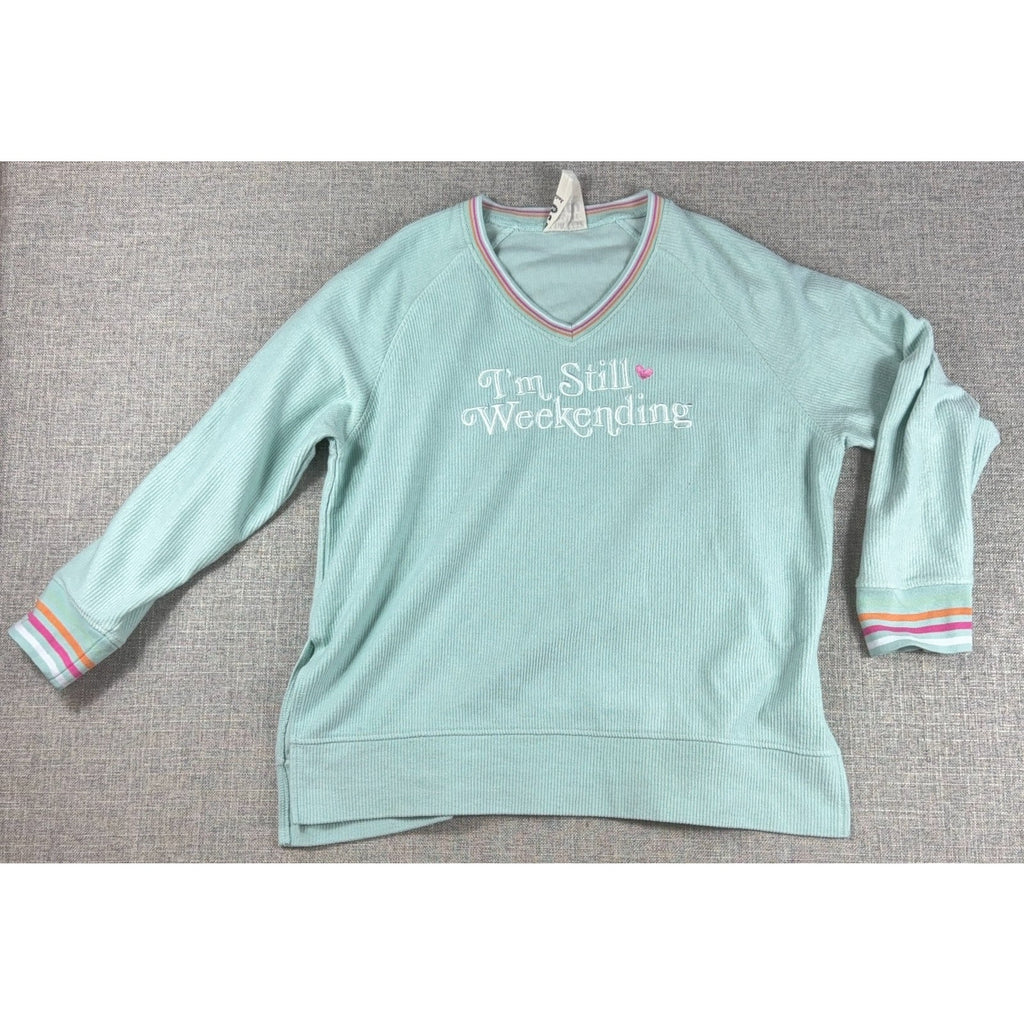 Preppy Mint Ribbed Weekending Sweatshirt Jadelynn Brooke XL