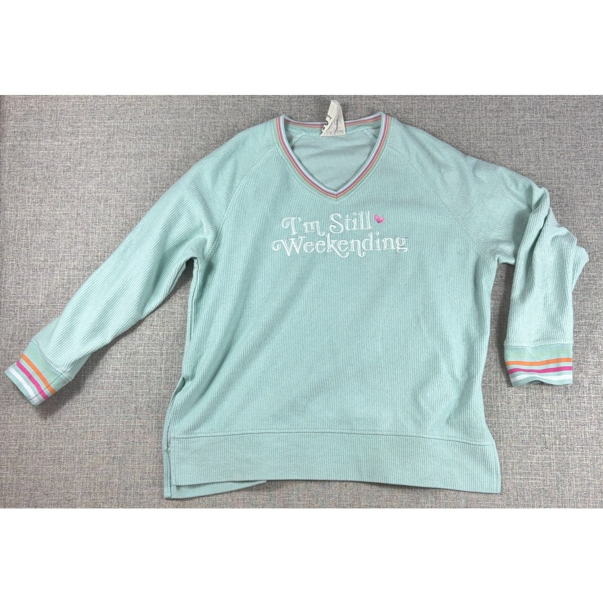 Preppy Mint Ribbed Weekending Sweatshirt Jadelynn Brooke XL