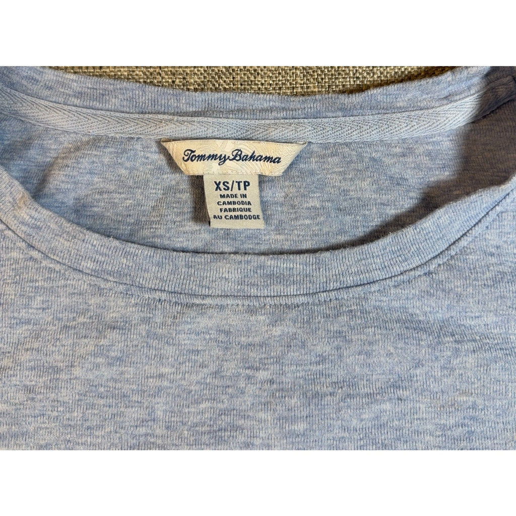 Tommy Bahama Women XS Gray 3/4 Sleeve Shirt Curved Hem Casual Knit Top