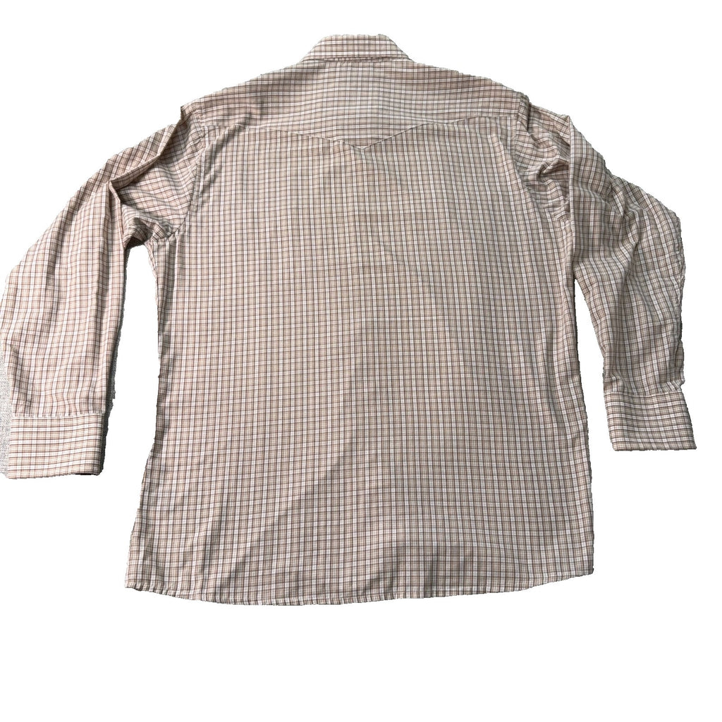 Panhandle Slim Western Shirt Mens 16.5 36 Large Tall Brown Plaid Pearl Snap