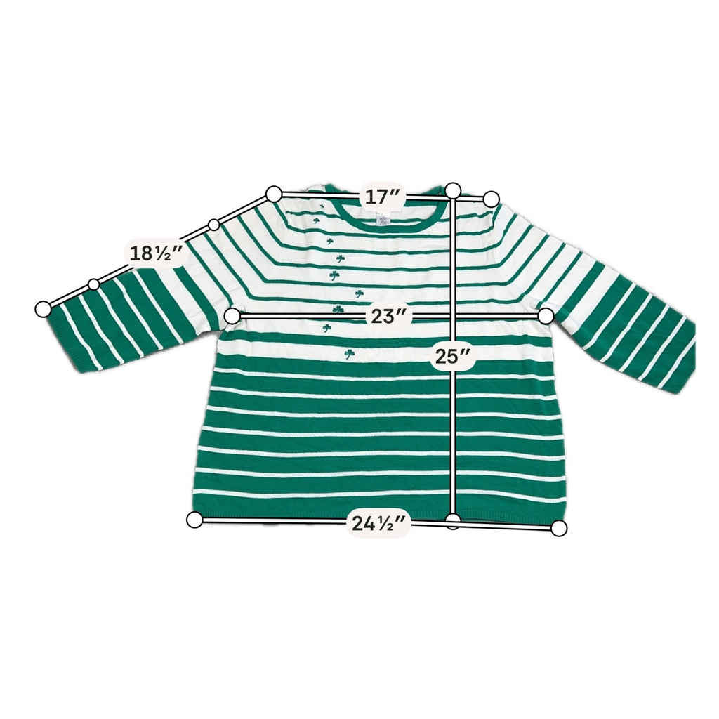 Maurada St Patrick's Day Sweater Womens 1X Green White Shamrock Striped