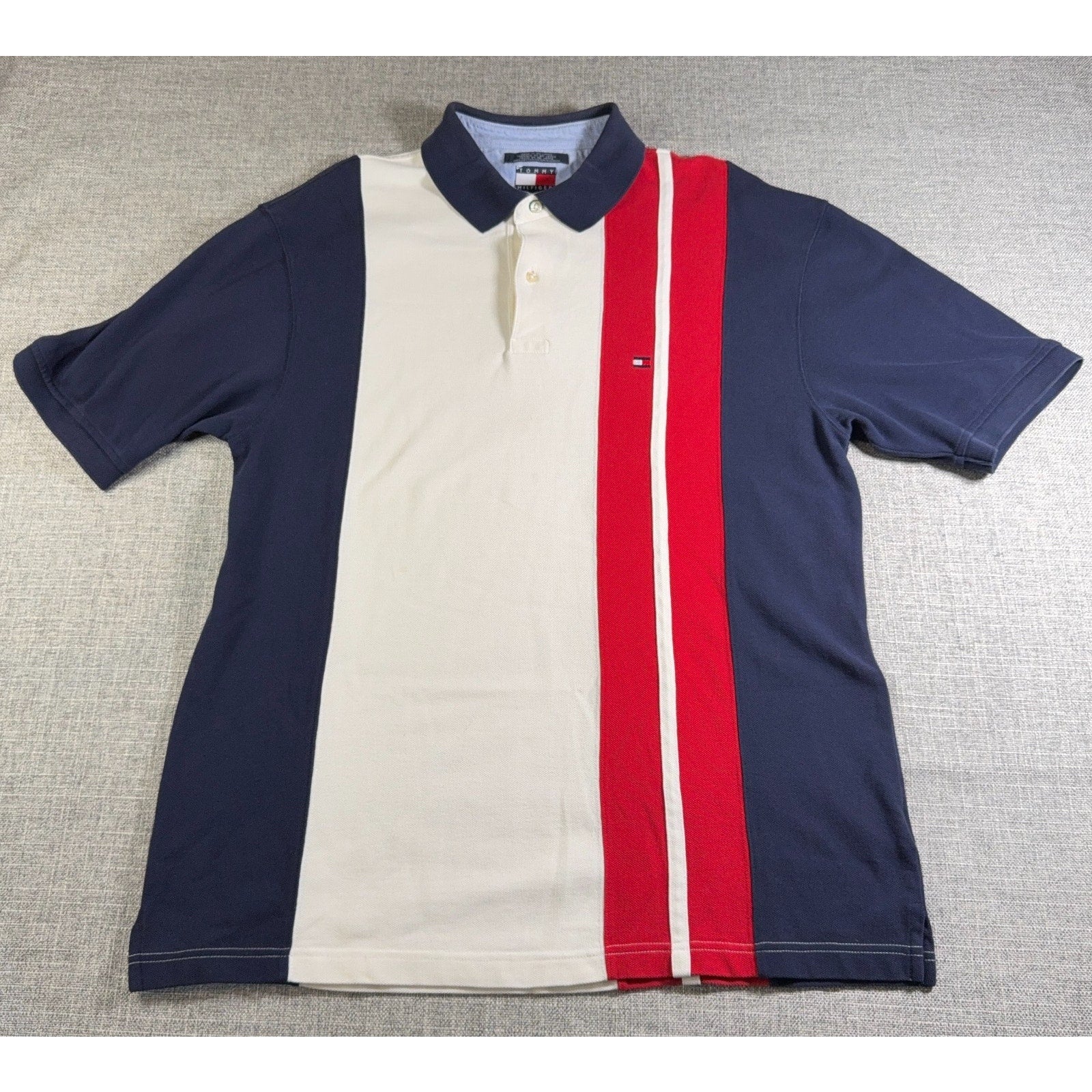Tommy Hilfiger Polo Shirt Mens XL Big Flag Colorblock Red White Blue Y2K Vintage