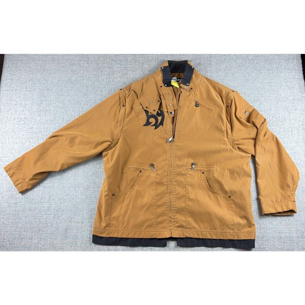 Jamie Sadock XL Y2K Utility Jacket Tan Techwear Convertible Sleeve Cargo Golf