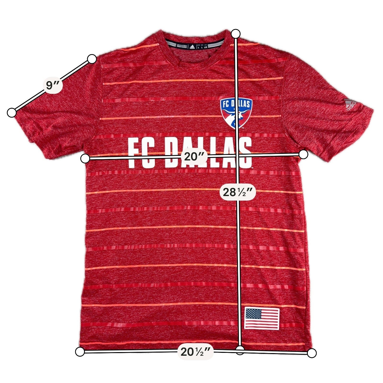 adidas FC Dallas MLS Shirt Mens L Fits M Red Climalite Soccer USA Flag 2015