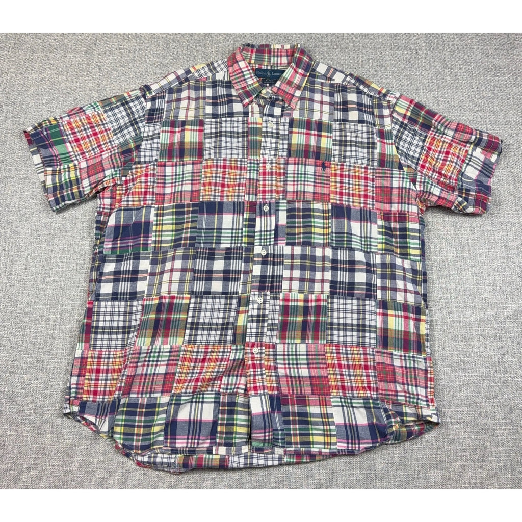 Vintage Polo Ralph Lauren Blake Patchwork Madras Shirt Mens 26x32 Cotton