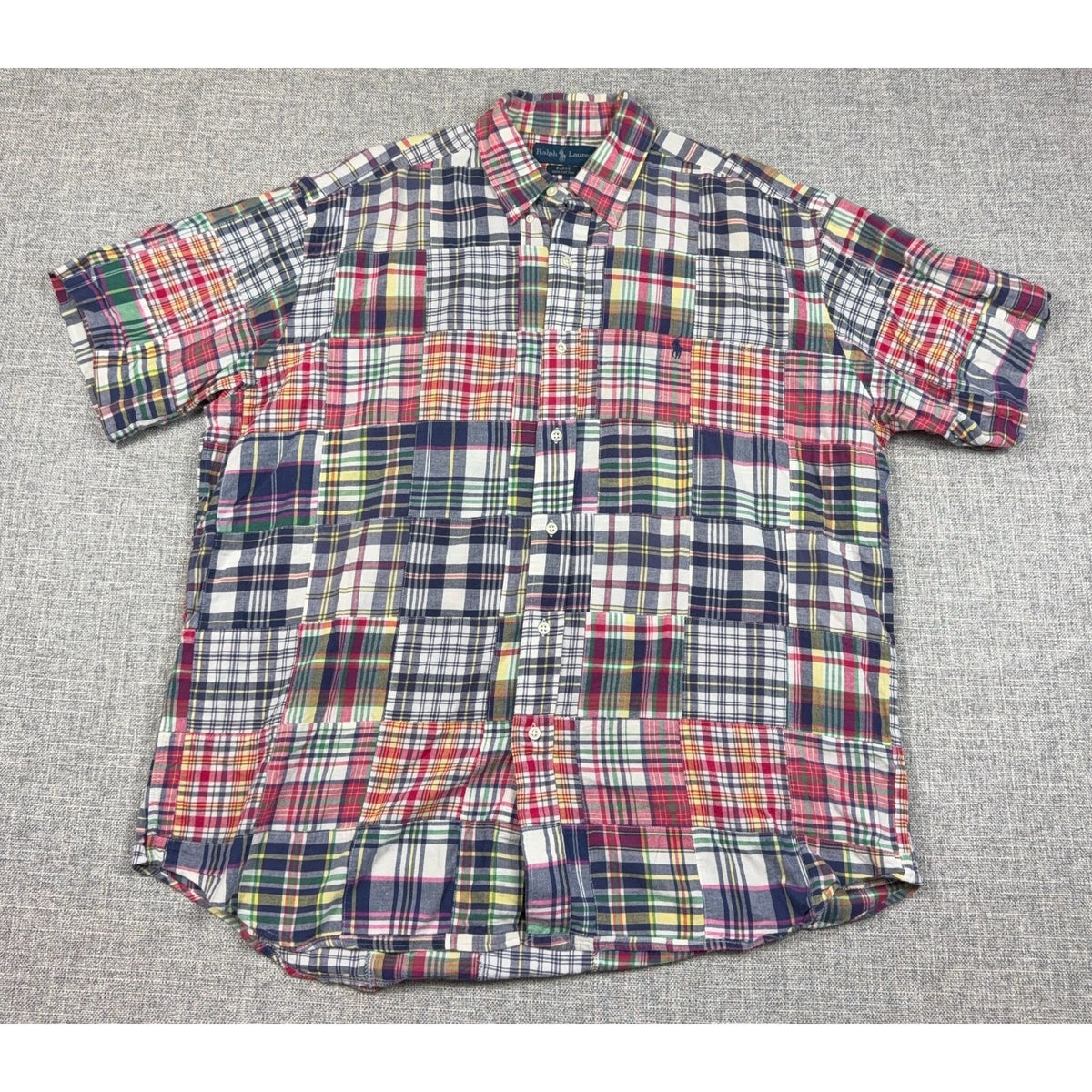 Vintage Polo Ralph Lauren Blake Patchwork Madras Shirt Mens 26x32 Cotton