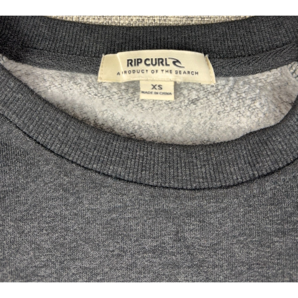 Rip Curl Womens XS Crewneck Sweatshirt Gray Retro Stripe Sleeve Surf Pullover