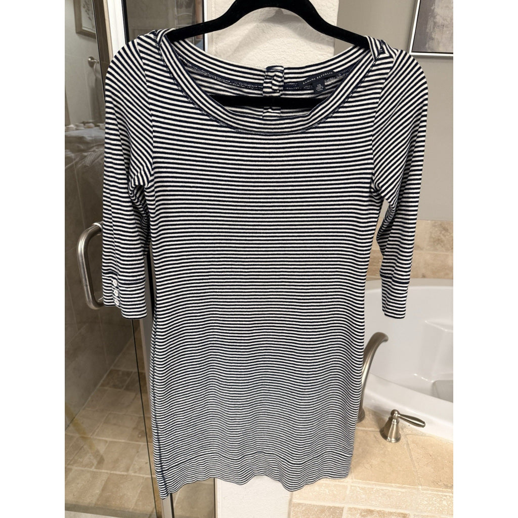 Banana Republic Striped Dress Women XS Navy White 3/4 Sleeve Nautical Stretch