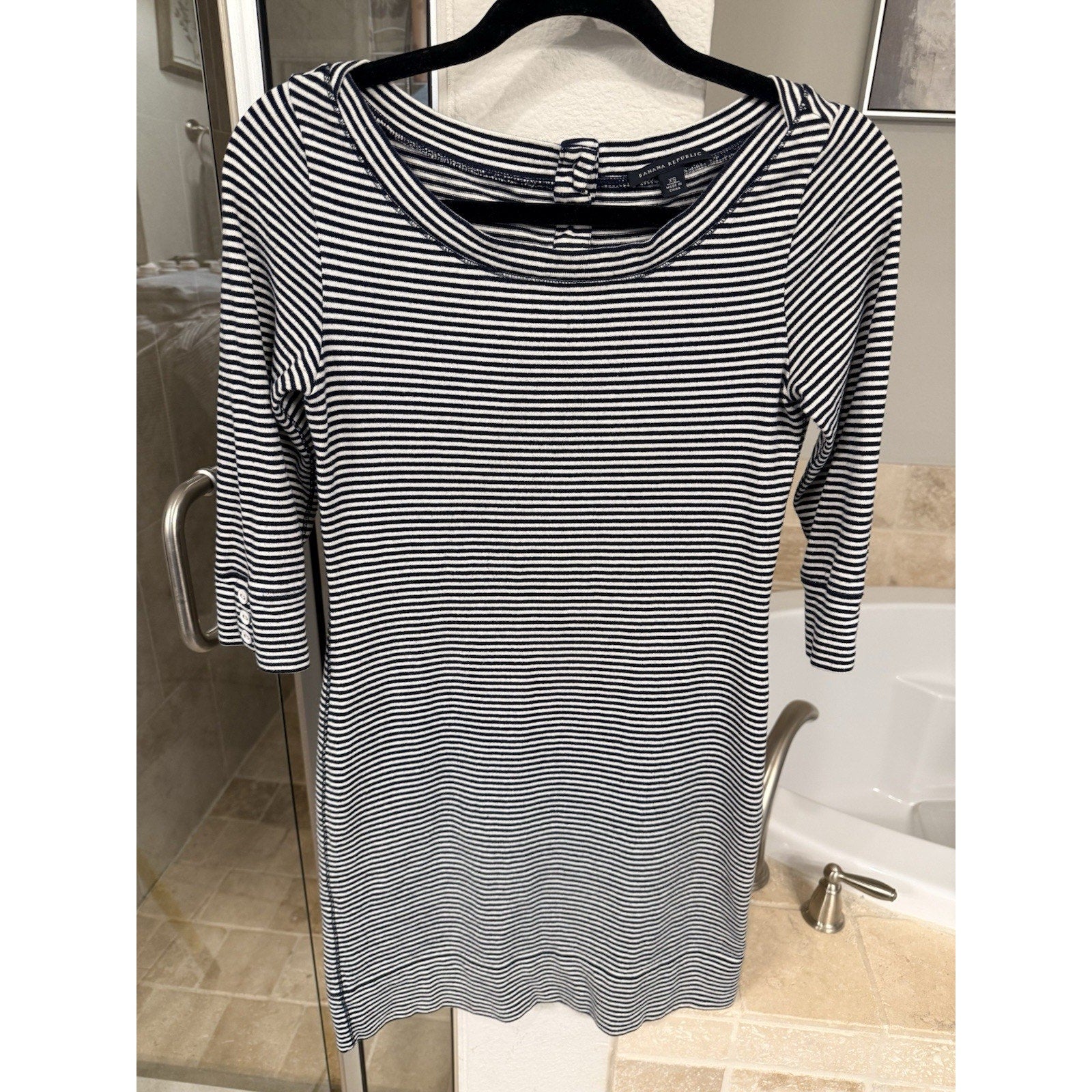 Banana Republic Striped Dress Women XS Navy White 3/4 Sleeve Nautical Stretch