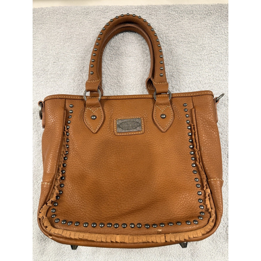 Trinity Ranch Western Tote Purse Brown Studded Fringe Cowgirl Shoulder Bag