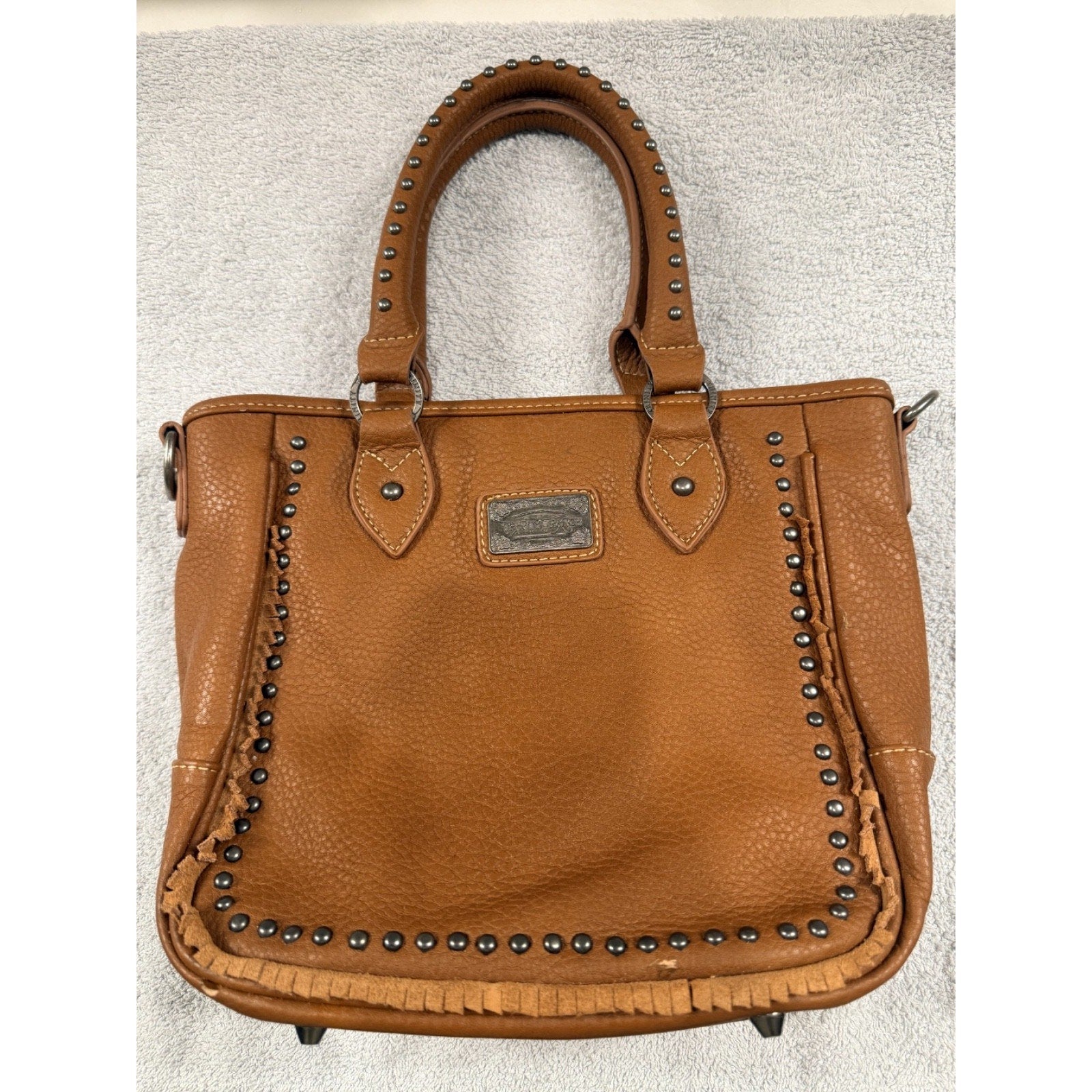 Trinity Ranch Western Tote Purse Brown Studded Fringe Cowgirl Shoulder Bag